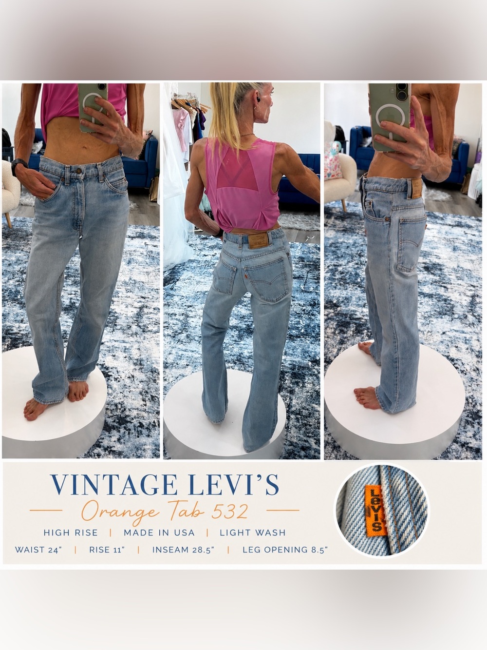 Vintage Levi’s Orange Tab 532 Light Wash High Rise Straight Jeans 24 USA